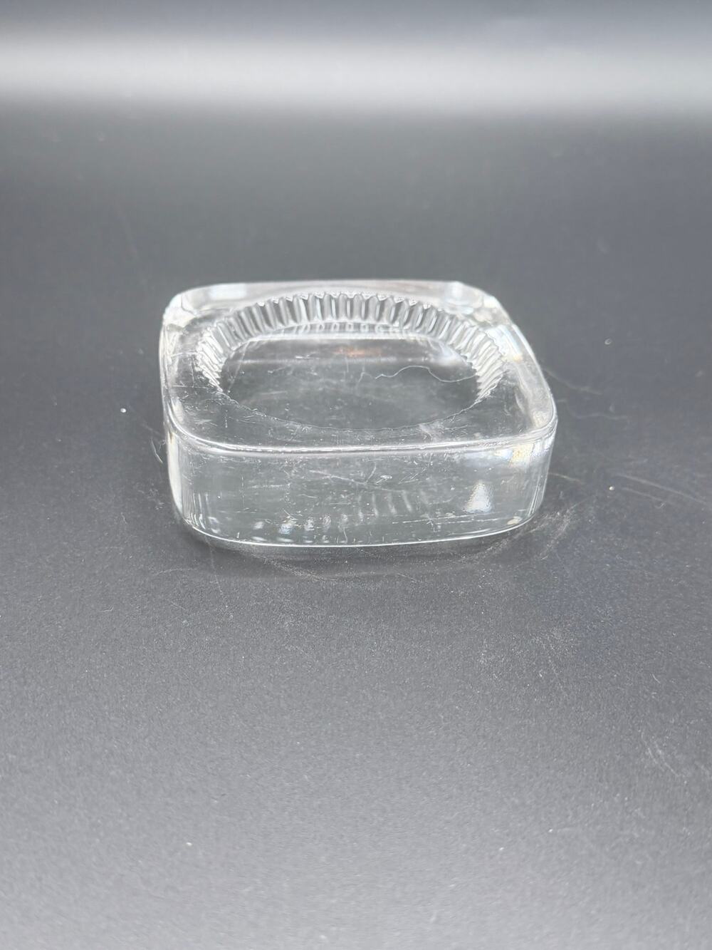 Vintage Clear Glass Furniture Caster Cup Square Ribbed Floor Protector 3.5"